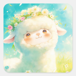 Alpaca Flower Crown Bliss Square Sticker