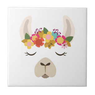 Alpaca & Flowers Pattern Ceramic Tile