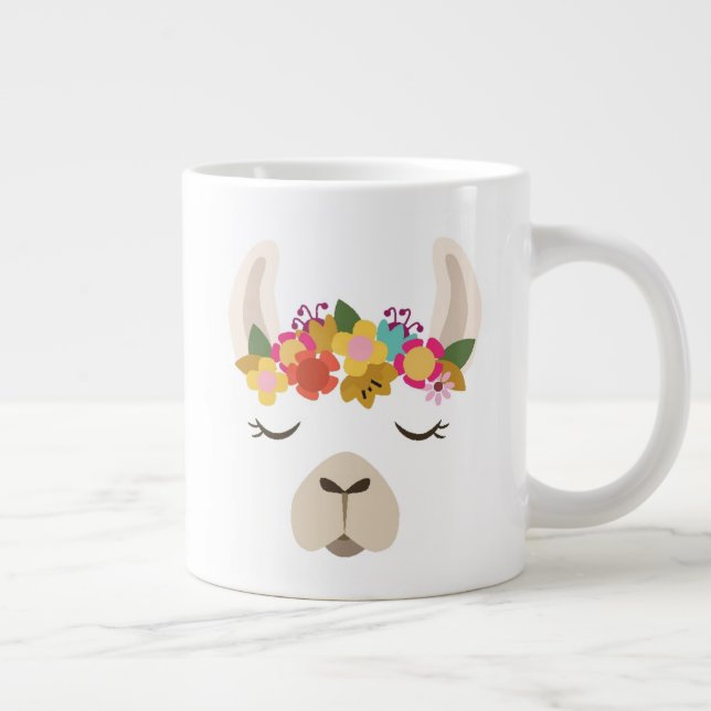 Alpaca & Flowers Pattern Large Coffee Mug (Right)