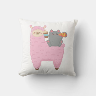 Alpaca Gift, Cat Riding Llama, Kitty Cats Lovers, Cushion