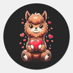 Alpaca Holding Heart Valentine's Day Cute Llama Va Classic Round Sticker