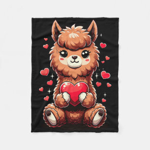Alpaca Holding Heart Valentine's Day Cute Llama Va Fleece Blanket