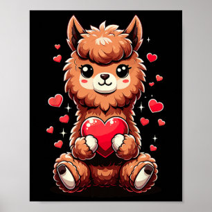 Alpaca Holding Heart Valentine's Day Cute Llama Va Poster