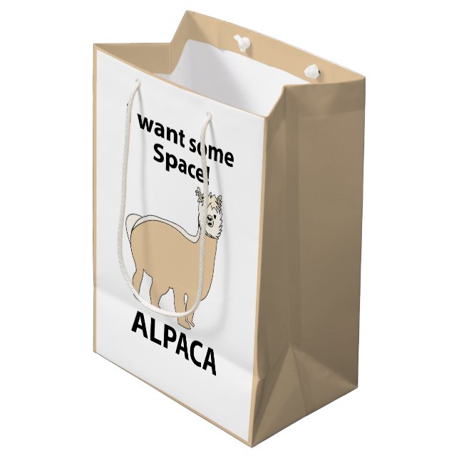 Alpaca I Want Some Space Funny Alpaca Medium Gift Bag (Front Angled)