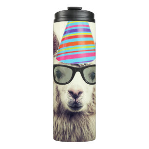 Alpaca in Glasses and Party Hat Thermal Tumbler