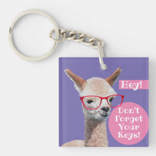 Alpaca In Red Glasses DIY "Don't Forget Your Keys" Key Ring