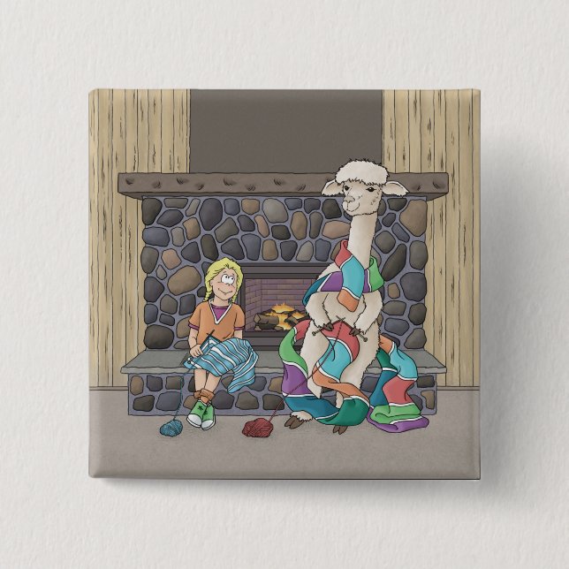 Alpaca Knitting 15 Cm Square Badge (Front)