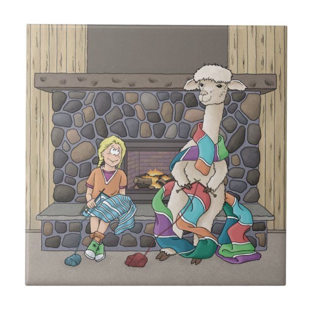 Alpaca Knitting Ceramic Tile (Front)