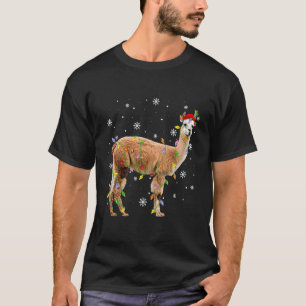Alpaca Llama Christmas Lights Funny Santa Animal L T-Shirt