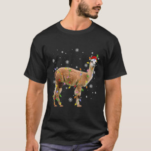 Alpaca Llama Christmas Lights Funny Santa Animal L T-Shirt