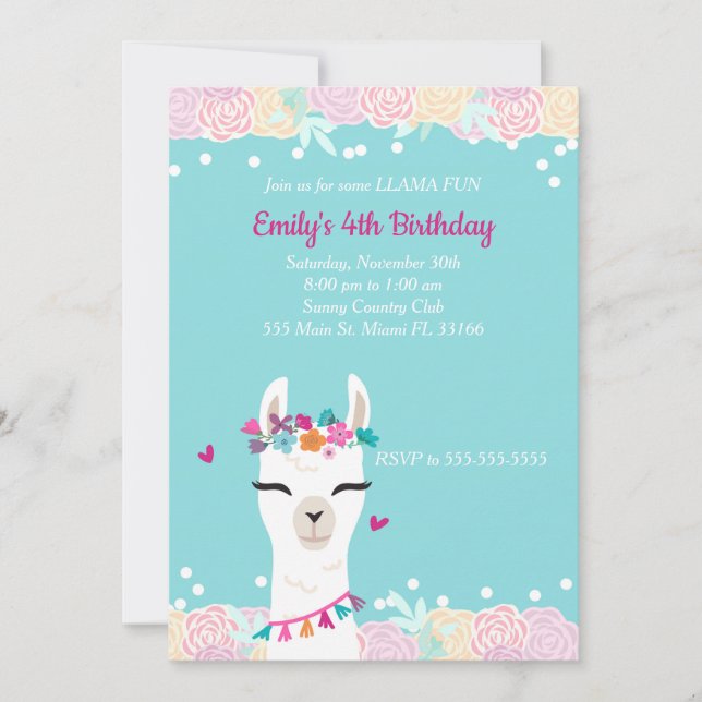 Alpaca Llama Face Kids Birthday Invitation (Front)