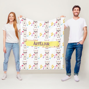 Alpaca Llama Musical Pattern Fleece Blanket