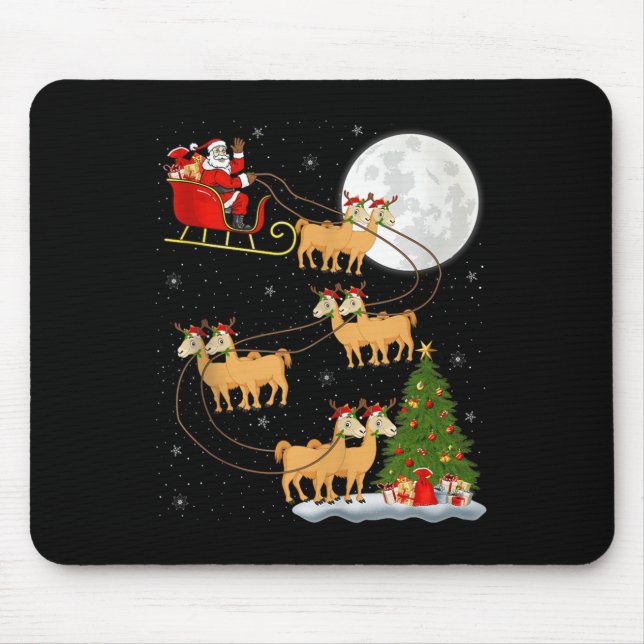 Alpaca Llama Santa Sleigh Flying Funny Magical Chr Mouse Pad (Front)