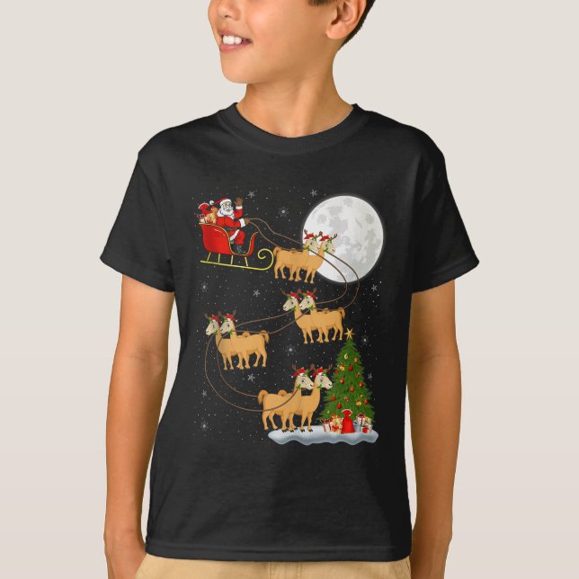 Alpaca Llama Santa Sleigh Flying Funny Magical Chr T-Shirt (Front)