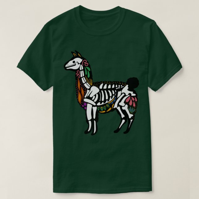 Alpaca Llama Skeleton, Halloween  T-Shirt (Design Front)