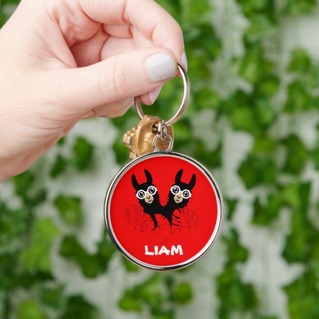 Alpaca llama Twins Birthday Key Ring (Hand)