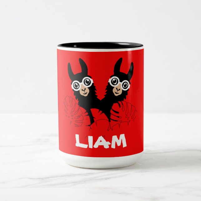 Alpaca llama Twins Birthday Two-Tone Coffee Mug (Center)