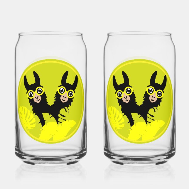 Alpaca llama Twins Can Glass (Front)