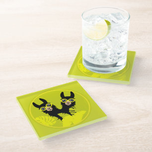 Alpaca llama Twins Glass Coaster