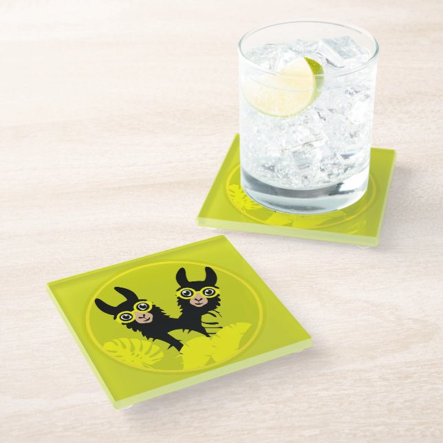 Alpaca llama Twins Glass Coaster (Angled)