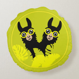 Alpaca llama Twins Round Cushion