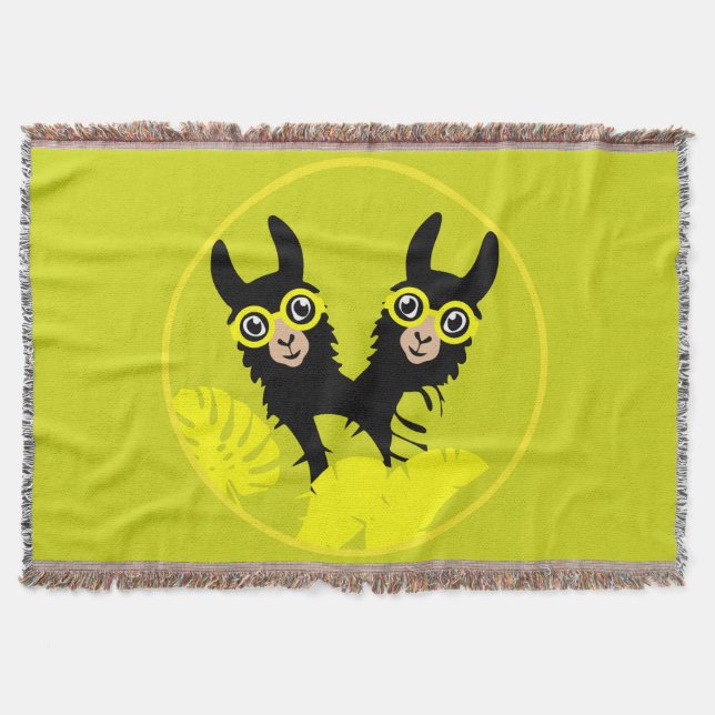 Alpaca llama Twins Throw Blanket (Front)