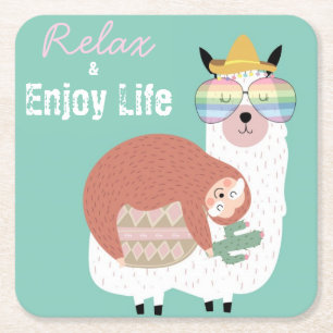 Alpaca/Llama With A Sloth Square Paper Coaster