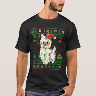 Alpaca Llama Xmas Lights Ugly Sweater Santa Llama