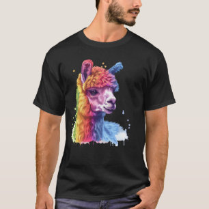 Alpaca Rainbow Colourful Vibrant Animal Art T-Shirt