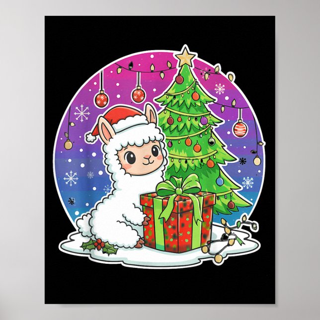 Alpaca Santa Hat Xmas Alpaca Lover Adults Boy Girl Poster (Front)