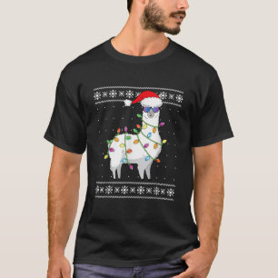 Alpaca Santa Lights Christmas Funny Ugly Christmas T-Shirt