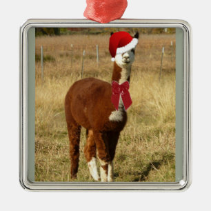 Alpaca Santa Metal Ornament