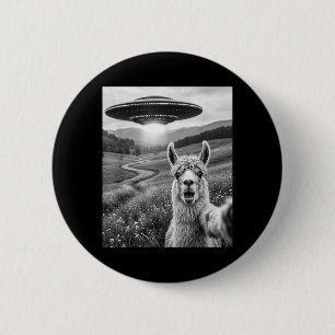 Alpaca Selfie with Alien UFO Funny Llama Alpaca 6 Cm Round Badge