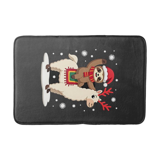 Alpaca Sloth Christmas (1) Bath Mat (Front)