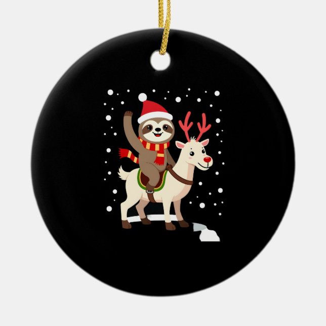 Alpaca Sloth Christmas (1) Ceramic Ornament (Front)