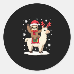 Alpaca Sloth Christmas (1) Classic Round Sticker