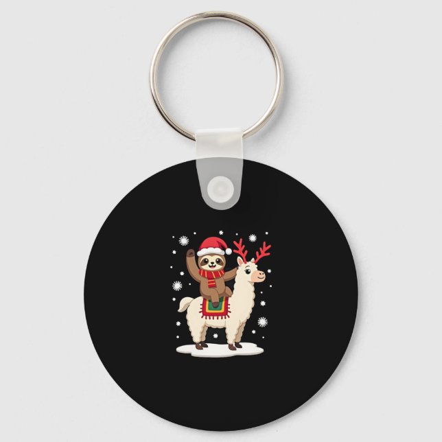 Alpaca Sloth Christmas (1) Key Ring (Front)