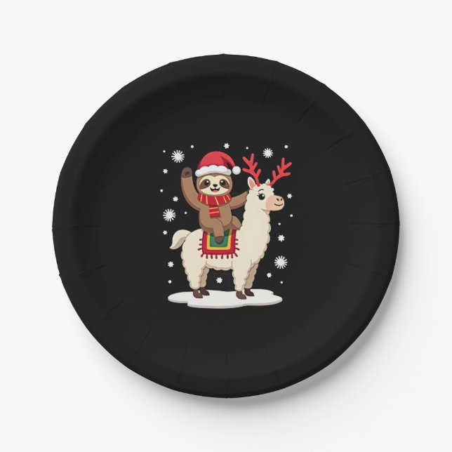 Alpaca Sloth Christmas (1) Paper Plate (Front)