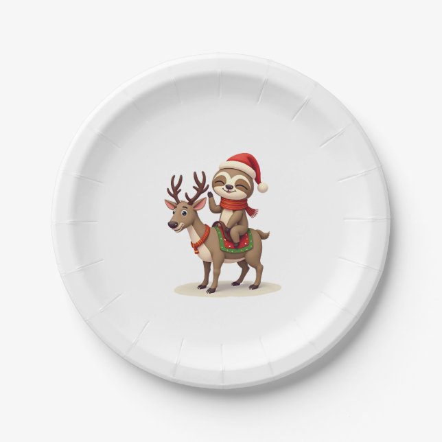 Alpaca Sloth Christmas (1) Paper Plate (Front)