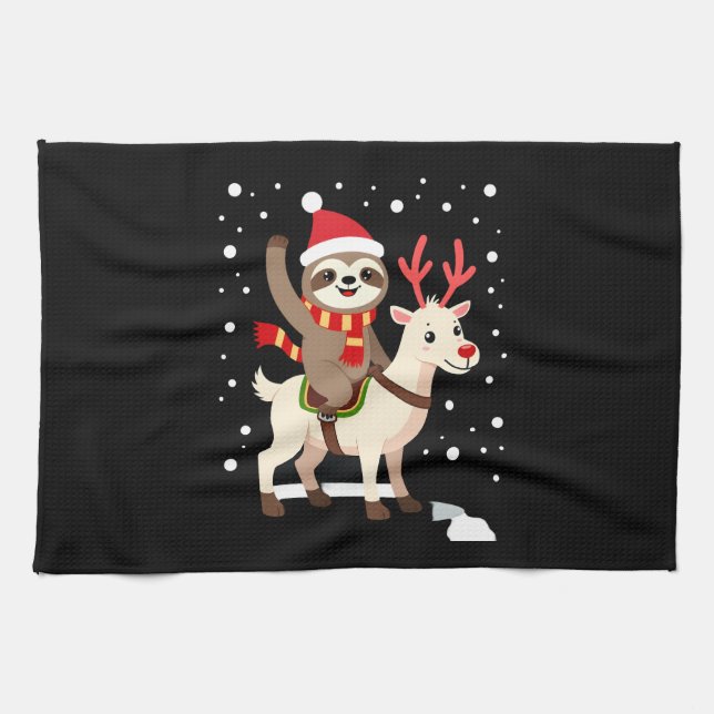 Alpaca Sloth Christmas (1) Tea Towel (Horizontal)