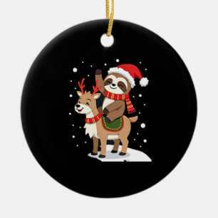 Alpaca Sloth Christmas (2) Ceramic Ornament