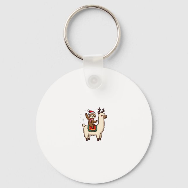 Alpaca Sloth Christmas (2) Key Ring (Front)