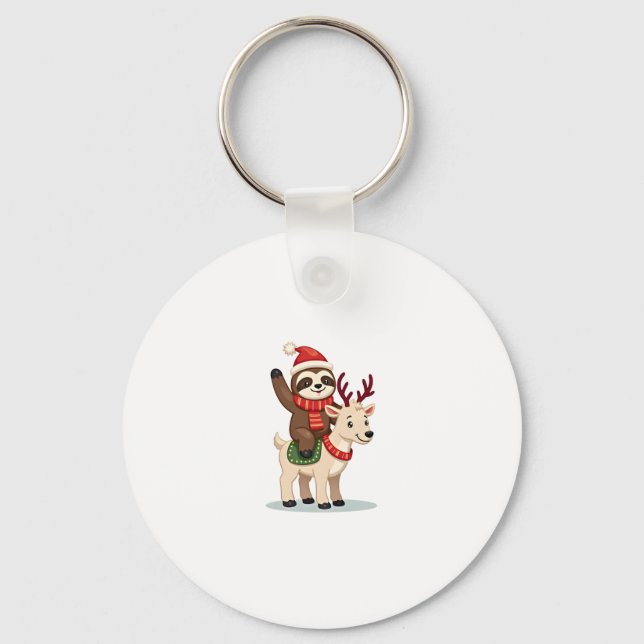 Alpaca Sloth Christmas (2) Key Ring (Front)