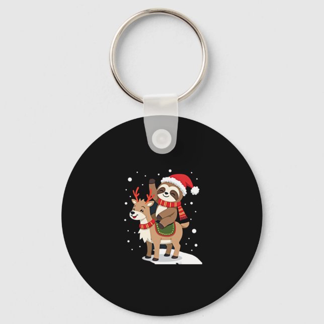 Alpaca Sloth Christmas (2) Key Ring (Front)
