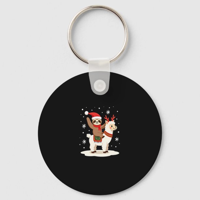 Alpaca Sloth Christmas (2) Key Ring (Front)