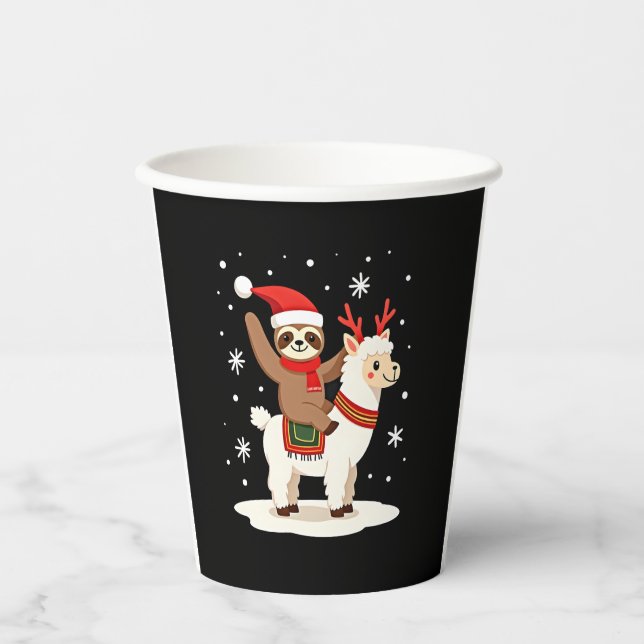Alpaca Sloth Christmas (2) Paper Cups (Front)