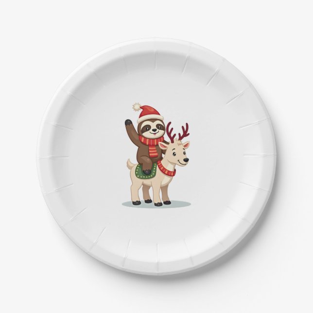 Alpaca Sloth Christmas (2) Paper Plate (Front)