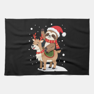 Alpaca Sloth Christmas (2) Tea Towel