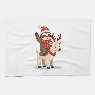 Alpaca Sloth Christmas (2) Tea Towel