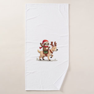 Alpaca Sloth Christmas (3) Bath Towel